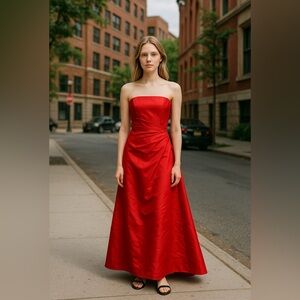 David's Bridal Strapless Scarlet Gown
